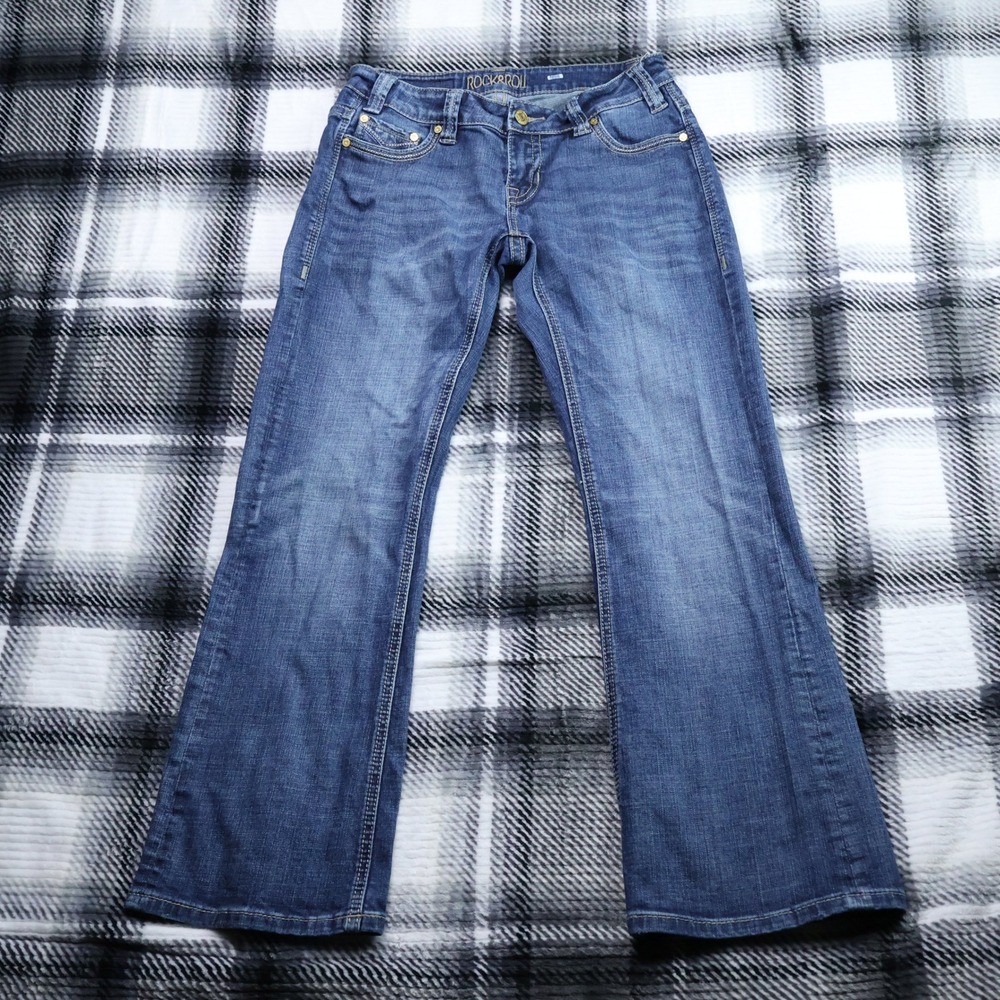 Rock and Roll Cowgirl Dark Wash Bootcut Jeans Stretch Low Rise Womens